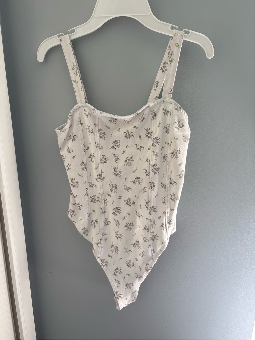 H&M White One-Piece Bodysuit with Lavender Floral Print